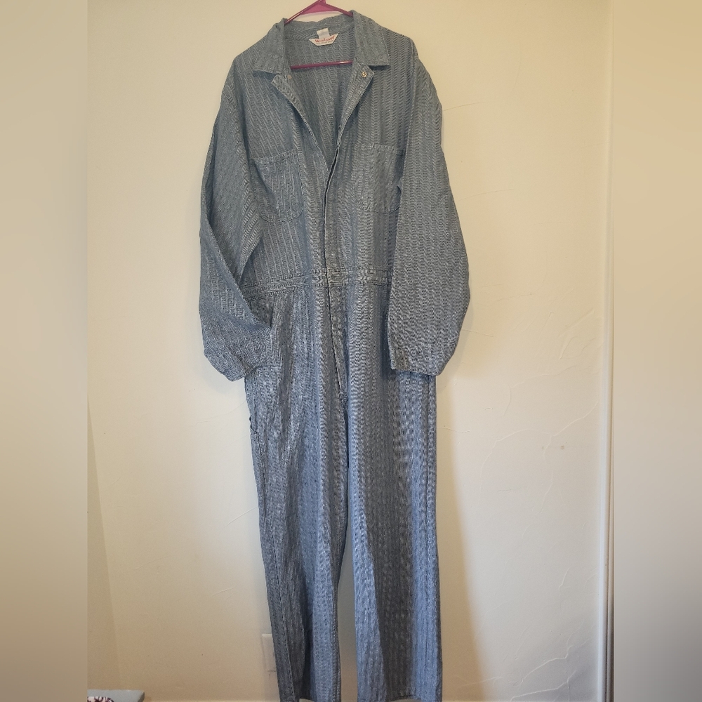 VINTAGE WEARGUARD COVERALLS BLUE COTTON HERRINGBONE DENIM WORKWEAR 46L - Picture 4 of 12